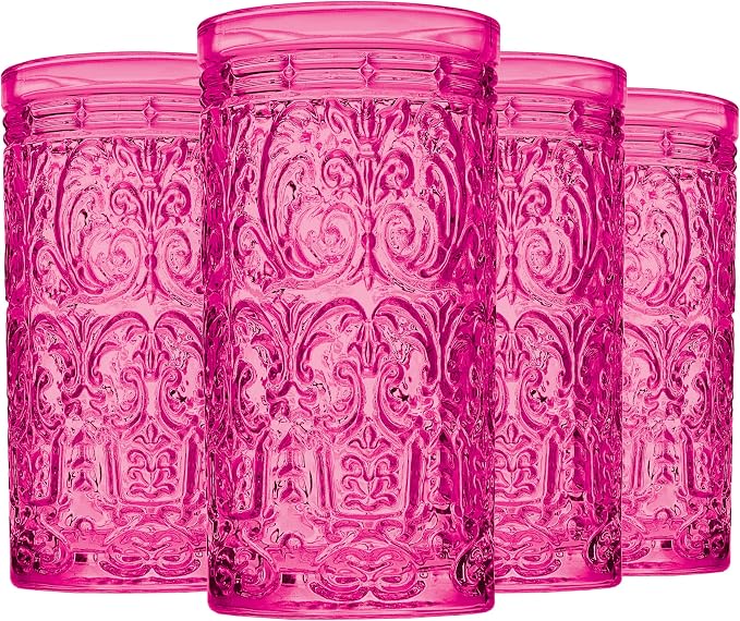 Godinger Highball Drinking Glasses, Tall Glass Cups Vintage Design by Godinger