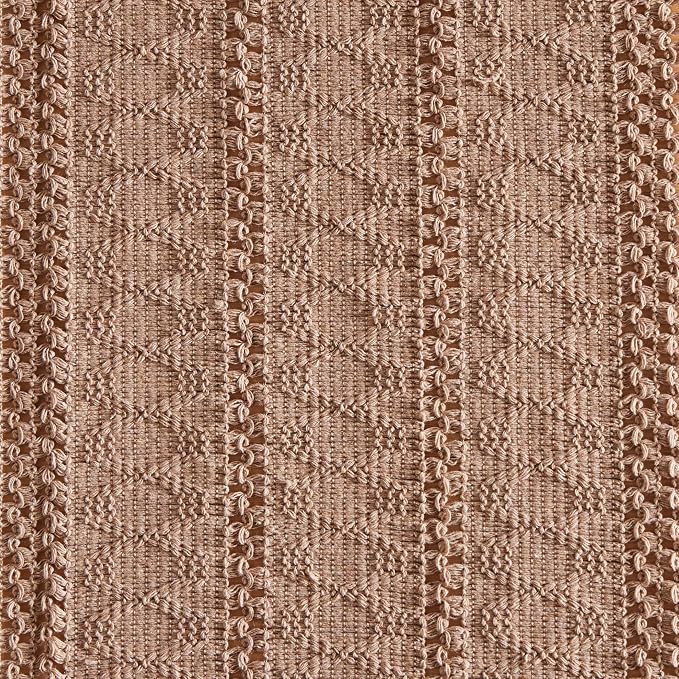 Macrame Style Boho Table Runner, 12x36 Inch Taupe | Woven Boho Table Runner - Image 6