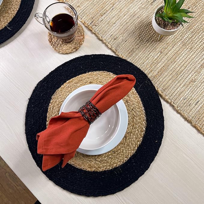 Round Verona Woven Jute & Cotton Braided PLACEMAT, Size -15” Round, Color - Image 2
