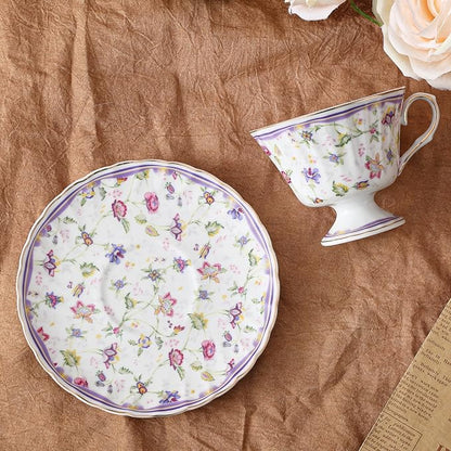 fanquare 5 Ounces Purple Floral Vines Porcelain Tea Cup and Saucer | Country - Image 6