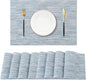 Leetaltree Jacquard Blue Placemats Set of 8 - Heat Resistant Non-Slip Place mats for Dining Table, Washable Durable PVC Vinyl Woven Table Mats(Jacquard Blue, 8)