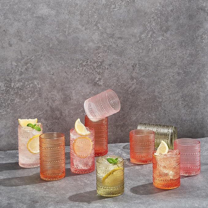 Khen Hobnail Beaded Highball Drinking Tumbler Glasses | Set of 5 | Color - Image 5