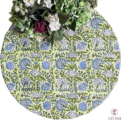 ATOSII Amara 100% Cotton Round Fall Tablecloth, Handblock Print Floral Table Cloth for Kitchen Dining Linen I Parties, Weddings, Christmas, Thanksgiving, Easter Grandmillennial Decor 60" Inches Round