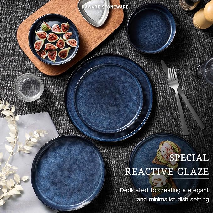 HaWare Dinnerware Sets, 18-Piece Plates and Bowls Set, Reactive Starry Blue | - Image 4