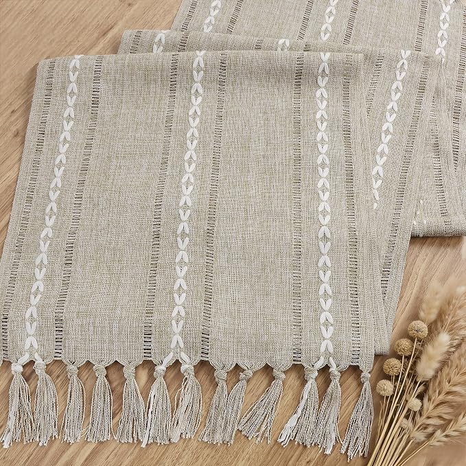 Boho Table Runner 15 x 72 inches Long, Neutral Farmhouse Dresser Runners Cover - Image 7
