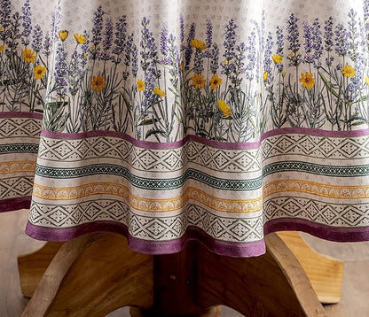 Maison d' Hermine Table Cloth Round Table 100% Cotton 63 Round Inches Tablecloth Reusable Decorative for Dining Room Farmhouse Home Valentines Day Decorations Spring Summer - Fanny Lavender