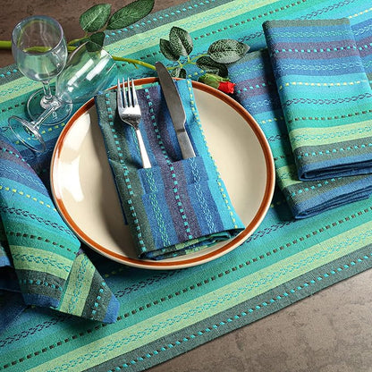Multi Color Cotton Hemstich Napkin, Decorative Cocktail Machine Washable Dinner Napkin with Mitered Corner for Wedding Christmas Everyday Use - Pack of 12-18x18 Inch - Green Blue Multi