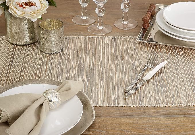 Saro Lifestyle Melaya Collection Shimmering Woven Nubby Table Runner - Image 4