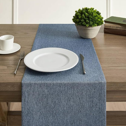 Basic Linen Style Table Runner, 14x90 Inch Navy Blue | Mitered Corner Design - Image 5