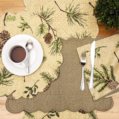 C&F Home Woodland Retreat Pinecone & Pine Needles 100% Cotton Round Scalloped 17" Single Placemat All Seasons Fall Autumn Harvest Summer Lodge Log Cabin Reversible Machine Washable Kitchen Dining