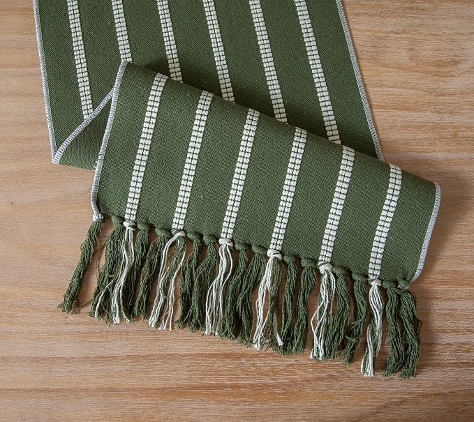 Caflife Boho Table Runner 108 Inchs Long Green, Cotton and Linen Woven - Image 5