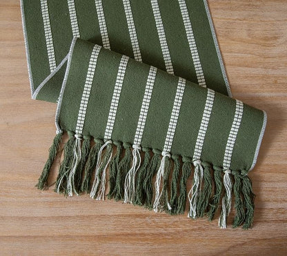 Caflife Boho Table Runner 108 Inchs Long Green, Cotton and Linen Woven - Image 5