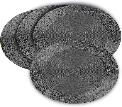 Lightnpro Round Black Beaded Placemats Set of 4 - Handcrafted Decorative Table Chargers - Elegant Farmhouse Table Mats for Dining, Holiday Dinner, Parties, Wedding & Home Décor - 13 Inch Black