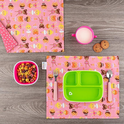 Funkins Reusable Cloth Placemats for Kids & Lunch Boxes | Reusable, Eco-Friendly | 15"x13", 2-ply, Thick, Absorbent, Machine Washable | Set of 2 Placemats (Ballerinas)