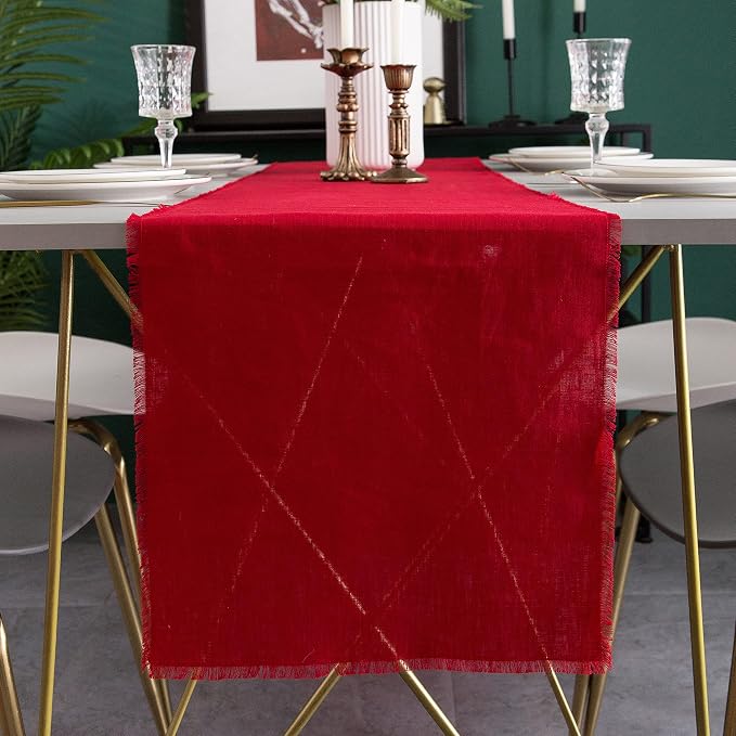 Christmas Table Runner with Fringe- 14x72 Inch Red, 100% Pure Linen Christmas - Image 3