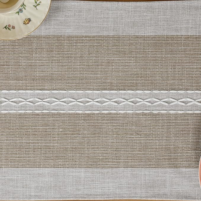 NEWISHER Farmhouse Braided Striped Embroidery Table Runner 72 inches, Rustic - Image 5