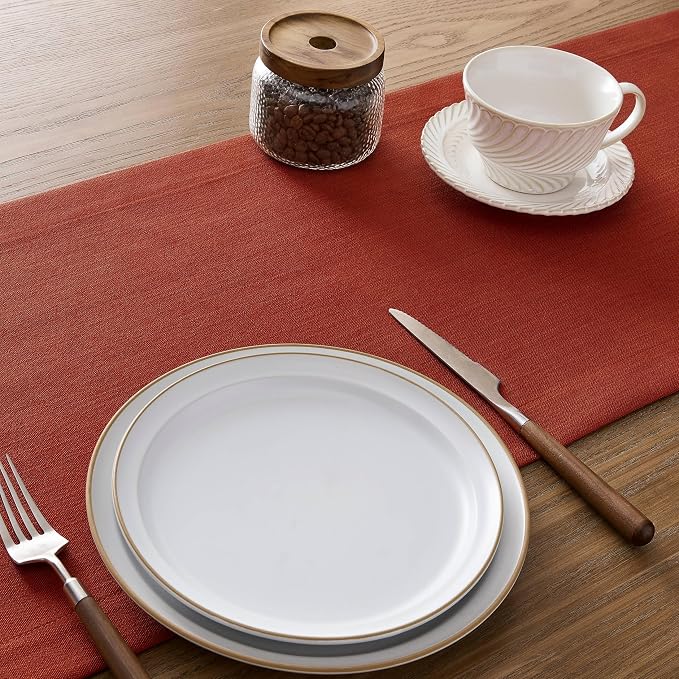 Linen Textured Border Table Runner, 14 x 72 Inch Orange | Mitered Corner Design - Image 5