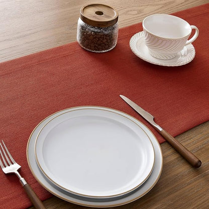 Linen Textured Border Table Runner, 14 x 72 Inch Orange | Mitered Corner Design - Image 5