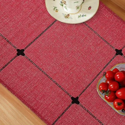 NEWISHER Rustic Embroidered Plaid Cloth Table Runner 48 inches, Farmhouse - Image 6