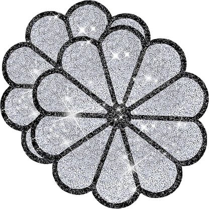 Washable Waterproof Diamond Circle Placemats for Round Tablescape Decor for Dinner and Kitchen Bling Placemats for Weddings & Special Events -2 PCS (Silver and Black)
