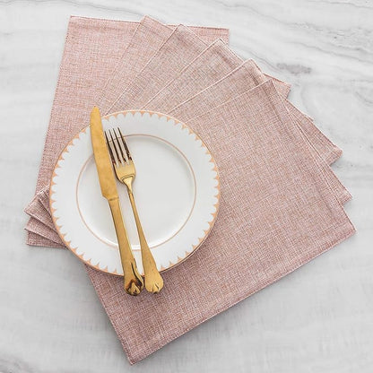 Home Brilliant Placemats Set of 8 Heat Resistant Dining Table Place Mats for Kitchen Table Party Dinner Valentines Decorations, 13 x 19 inches, Apricot Pink