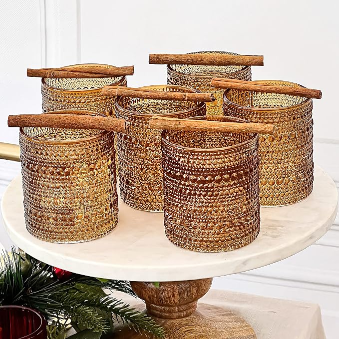 Kate Aspen Beaded Amber Drinking Glasses Set of 6-10 oz Vintage Glassware - Image 8