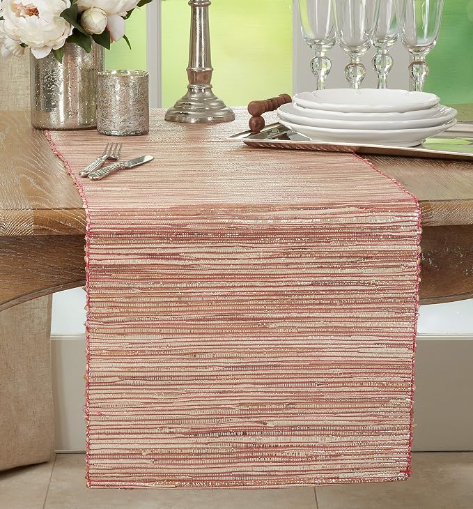 Saro Lifestyle Melaya Collection Shimmering Woven Nubby Table Runner - Image 4