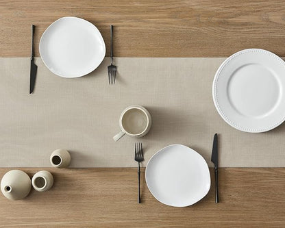 Linen Textured Border Table Runner, 14 x 108 Inch Natural | Mitered Corner - Image 4