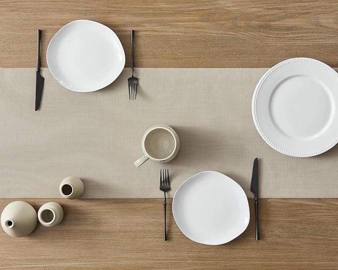 Linen Textured Border Table Runner, 14 x 48 Inch Natural | Mitered Corner Design - Image 4