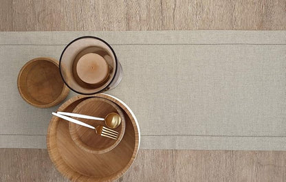 Solino Home 100% Pure Linen Table Runner Natural Hemstitch, 14 x 144 in | - Image 3