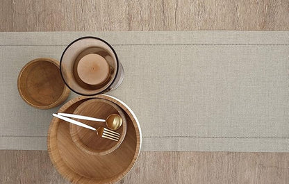 Solino Home Linen Natural Table Runner 72 Inches Long - 100% Pure Linen Hemstitch Table Runner 14 x 72 Inch for Dresser, Dining, Spring, Easter - Classic Hemstitch