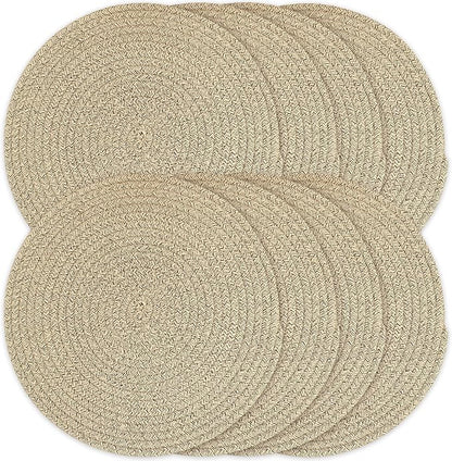 Kochorie Set of 8 Woven Cotton Round Placemats, 13 Inch Boho Table Place Mats for Kitchen and Dining Table, Farmhouse Heat Resistant Washable Trivets, Fall Thanksgiving Christmas Décor (Brown)