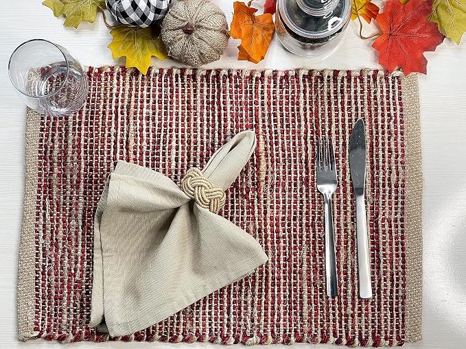 Natural Jute & Red Placemats, 13x19 Inch Dining Table Placemats - Image 7