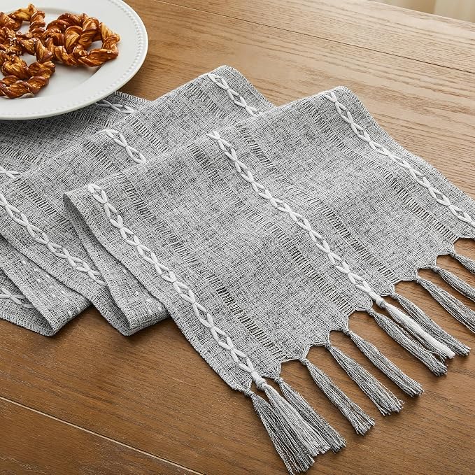 Hemstitched Farmhouse Table Runner, Charcoal 13x48 Inch, Cotton Linen Table - Image 7