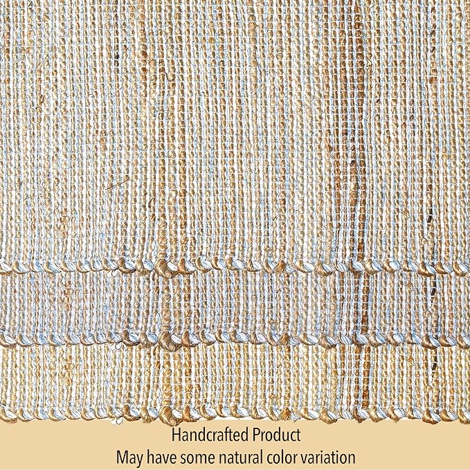 Natural Jute Table Runner, 13x90 Inch, Sky Blue-White | Vintage Boho Rustic - Image 6