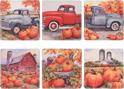 Thanksgiving Day Coasters Square Leather Drinks Coaster Set - Image 2