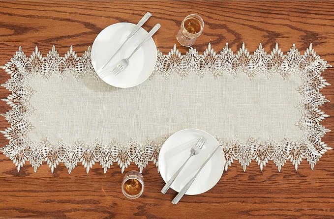 Natural Linen Table Runner 36 inches Beige Lace Coffee Table Runners | French - Image 3