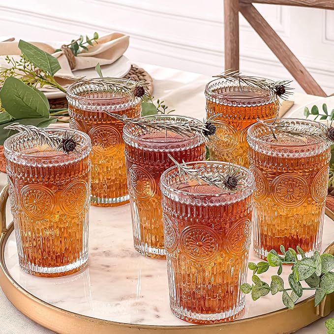Kate Aspen Vintage Textured Clear Striped Drinking Glasses Set of 6, Ribbed - Image 2