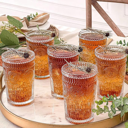 Kate Aspen Vintage Textured Clear Striped Drinking Glasses Set of 6, Ribbed - Image 2