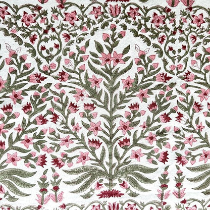 ATOSII Nargis Pink 100% Cotton Round Block Print Summer Tablecloth, Floral Table Cloth Linen for Dining Parties Weddings Outdoors Holidays I 60" Inches Round, 4 Seater I Grandmillennial Farmhouse Boho