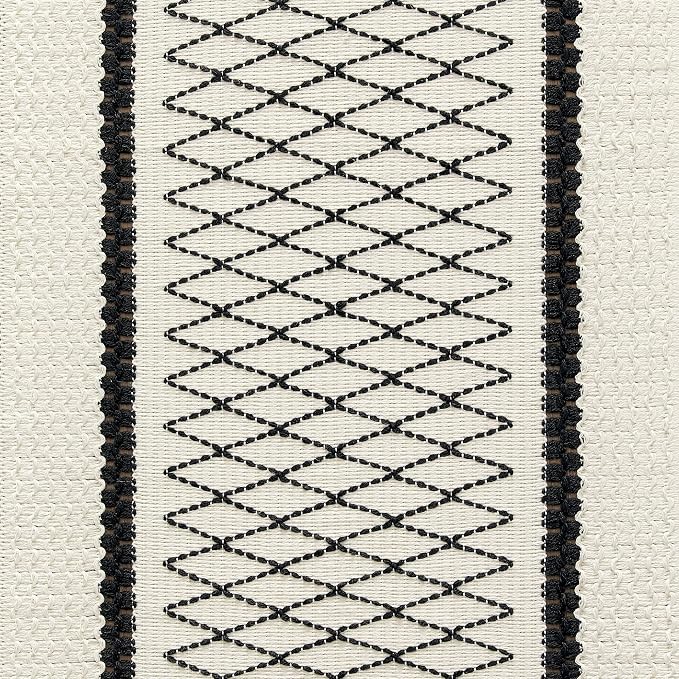 Macrame Style Bicolor Stitching Table Runner, 12 x 48 Inch Black Grid/Ivory - Image 6