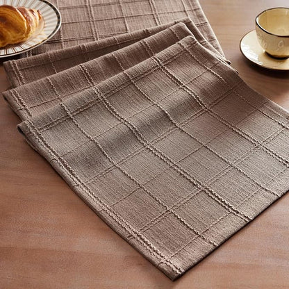 Linen Checked Farmhouse Table Runner, 13x90 Inches Cocoa Brown | Raised Grid by ZEEMARTONLINE