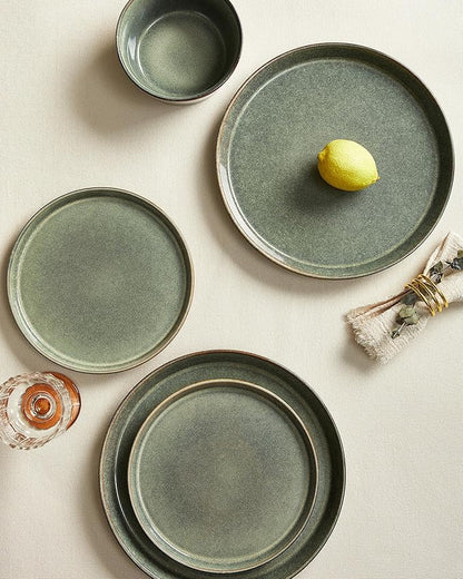Dinnerware Sets, Microwave Safe Plates and Bowls Sets, Dishes Set for 6, Chip & Scratch Resistant Dinner Set, Hand Glazed Farmhouse Dishware Sets, Green Wheat