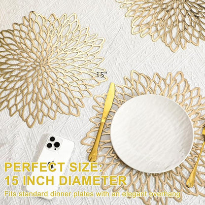 Set of 4 Round Placemats Gold, Heat-Resistant PVC Table Mats - Image 5