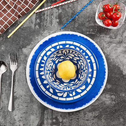 Melamine Dinnerware Set - 12 Pcs Dinner Dishes Set for 4, Plates and Bowls Set for Indoor & Outdoor Use- Dishwasher Safe, Unbreakable, Blue