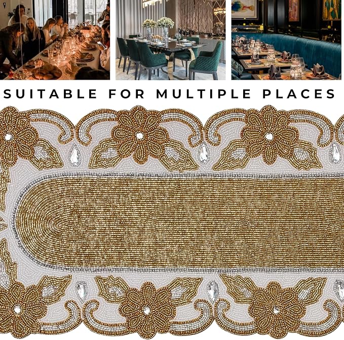 Elegant 36" Gold Beaded Table Runner – Handmade Decorative Beads Runner - Image 9