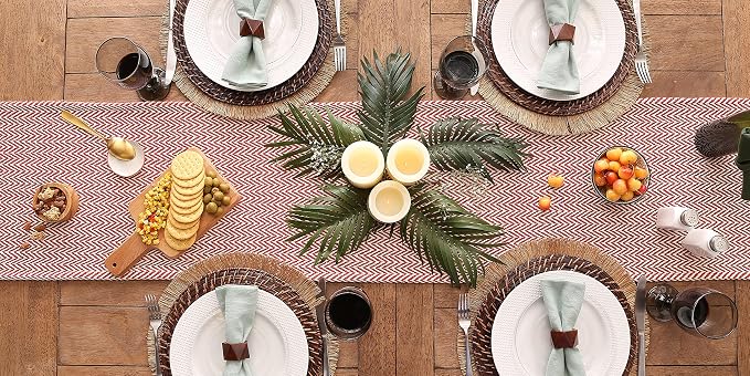 DII Woven Basic Tabletop Collection Chevron Table Runner, Tango Red - Image 5