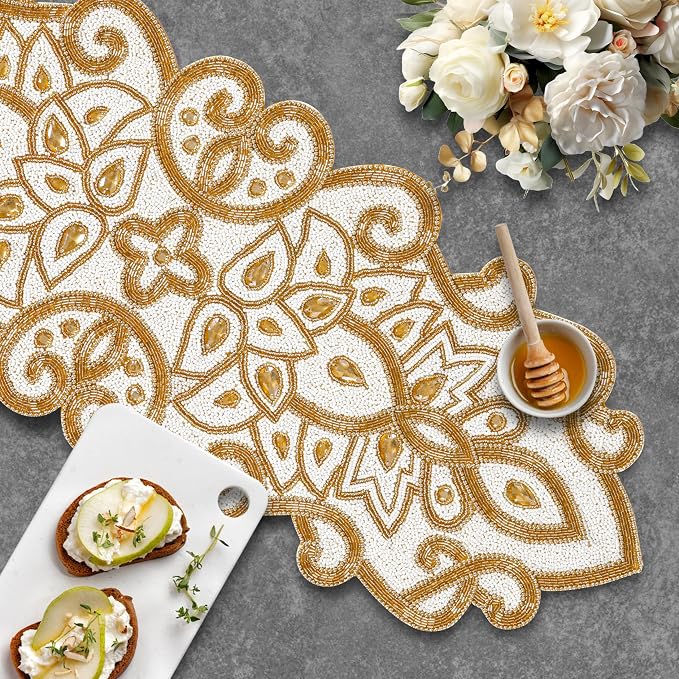 Beaded Table Runner Decorative Hand Glitz Rustic Farmhouse - Image 3