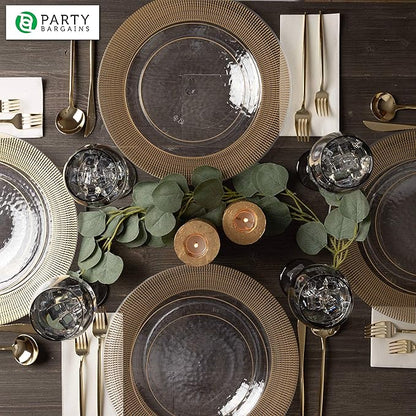 PARTY BARGAINS 13-Inch Charger Plates - 96 Pack, Clear Gold Textured Rim, Heavy-Duty Disposable Chargers for Elegant Dining - Ideal for Weddings and Formal Events