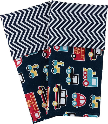 Funkins Reusable Cloth Placemats for Kids & Lunch Boxes | Reusable, Eco-Friendly | 15"x13", 2-ply, Thick, Absorbent, Machine Washable | Set of 2 Placemats (Transportation)